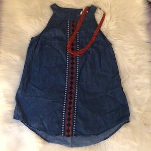 Cato Embroidered Chambray Tunic